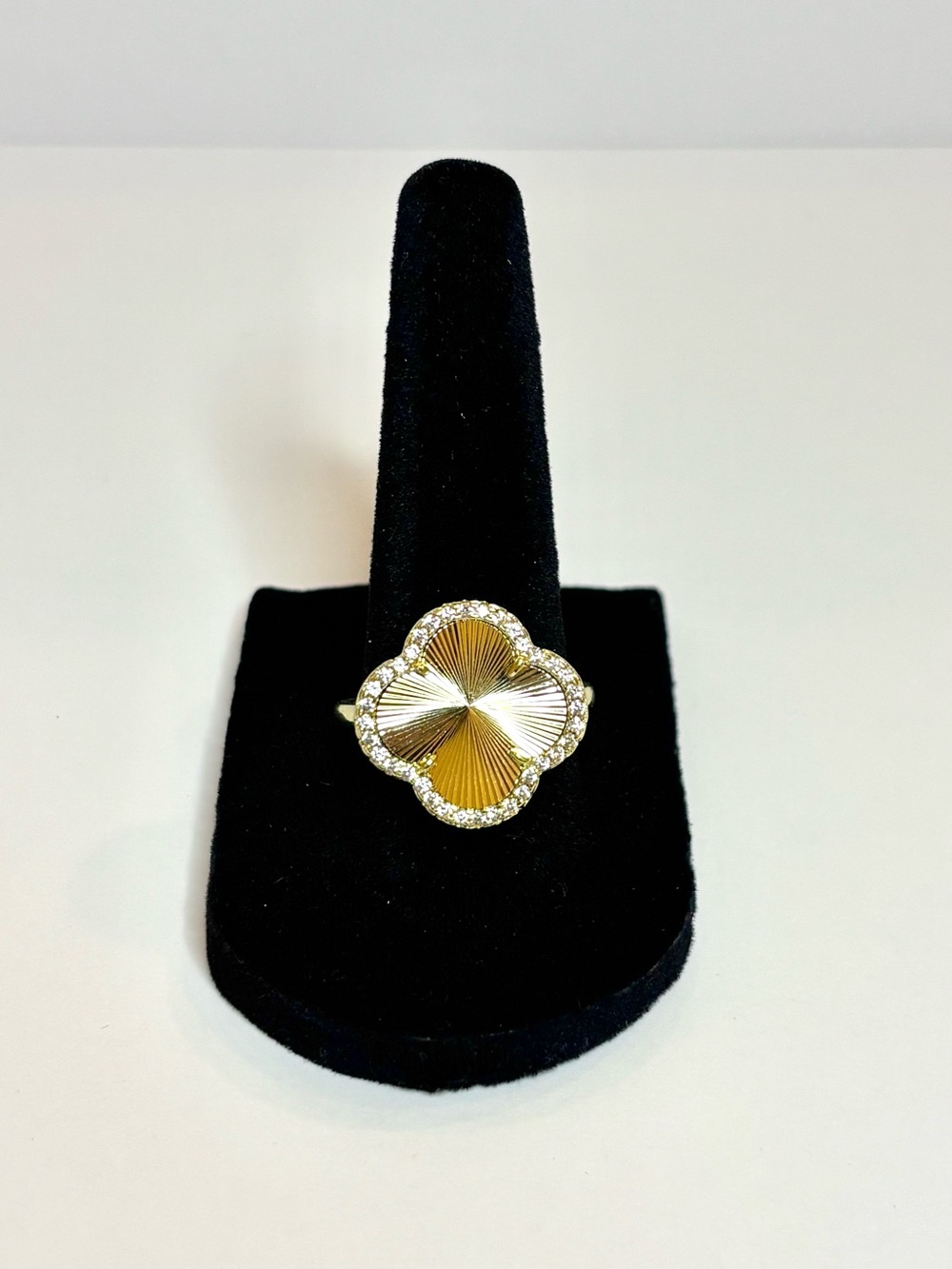 Gold Guilloché clover ring